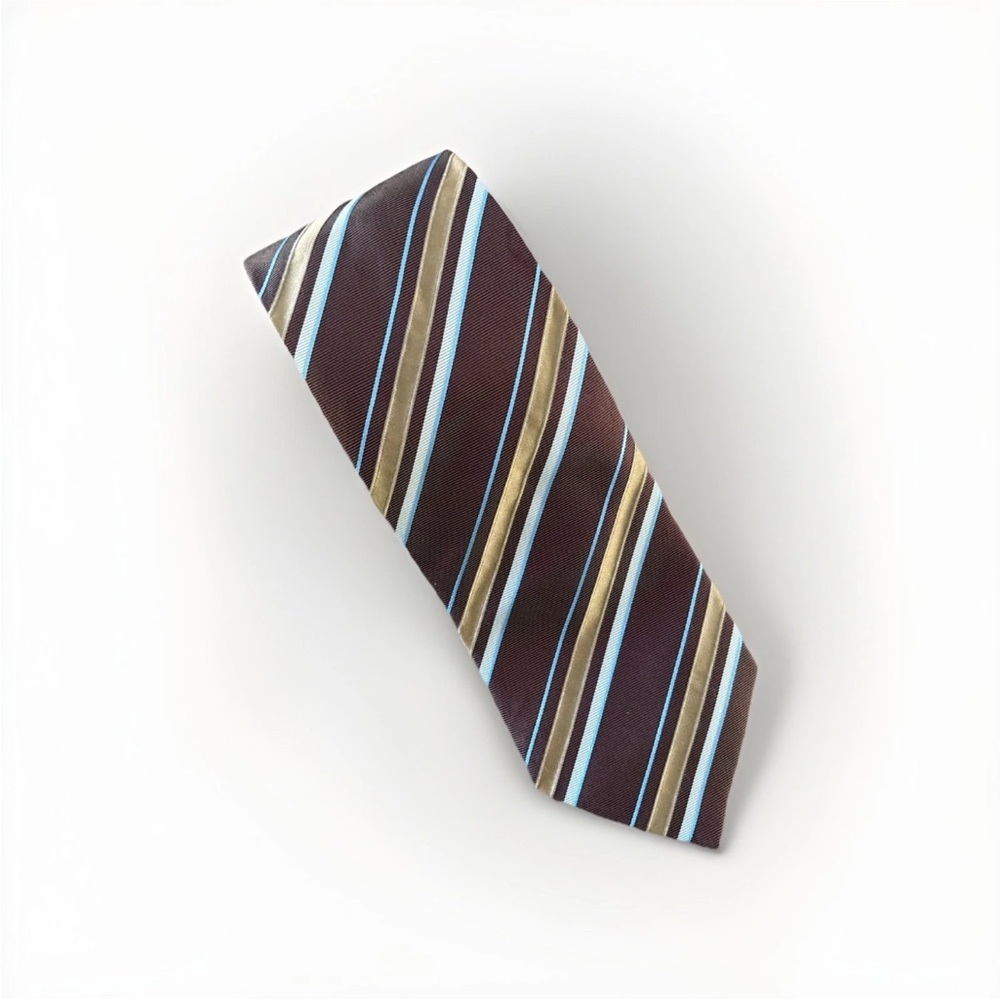 Hugo Boss Necktie Striped Silk 3.25” Made In Italy Brown Blue